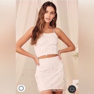 Lulus White Fringe Lace Two Piece in Medium